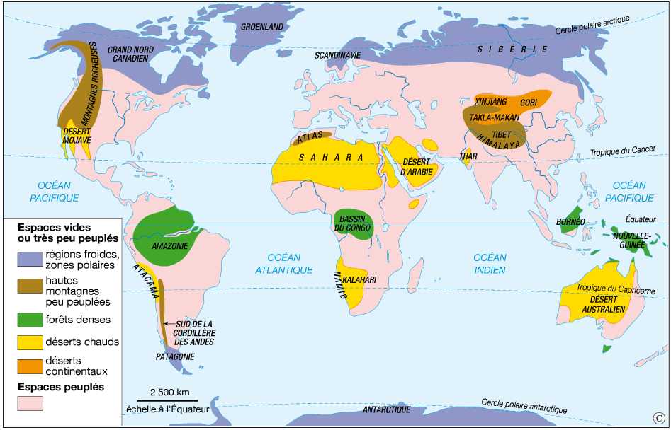 Carte géographique population mondiale